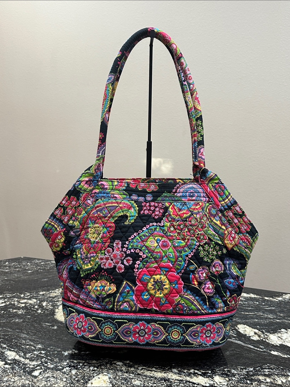 Vera Bradley Black Multicolor Floral Quilted Tote with Matching Wallet - Picture 3 of 14